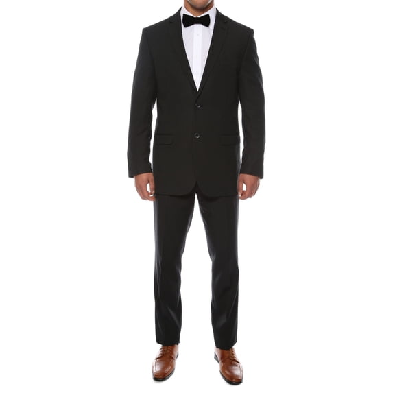 Alfa Black Chalk 2pc Slim Fit Pinstripe Suit~Black Chalk Pinstripe / 46R/40W