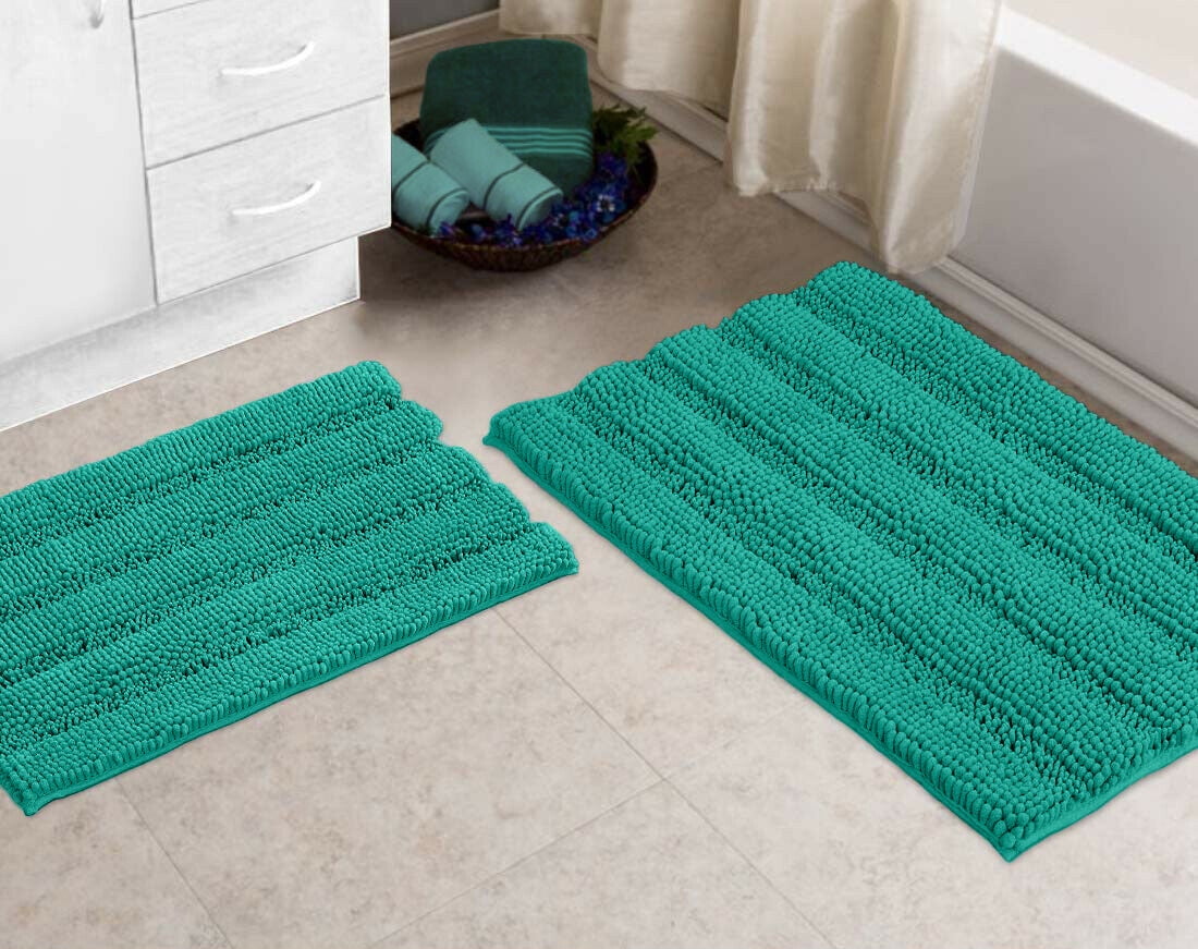 Memory Foam Soft Bath Mats Non Slip Absorbent Bathroom Rugs Rubber Back Runner Mat for Kitchen Bathroom Floors 16x24 Navy Blue