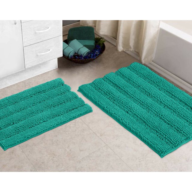 Alfombras de baño Fuzzy Chenille antideslizantes, alfombras de baño, alfombras de baño a rayas extrasuaves y absorbentes para interior/cocina. LuxUrux tapetes para baño