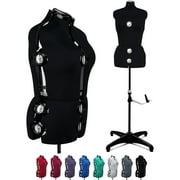 GEX 13 Dials Female Fabric Adjustable Mannequin Dress Form for Sewing, Mannequin Body Torso with Stand, Up to 70" Shoulder Height Black (Large)