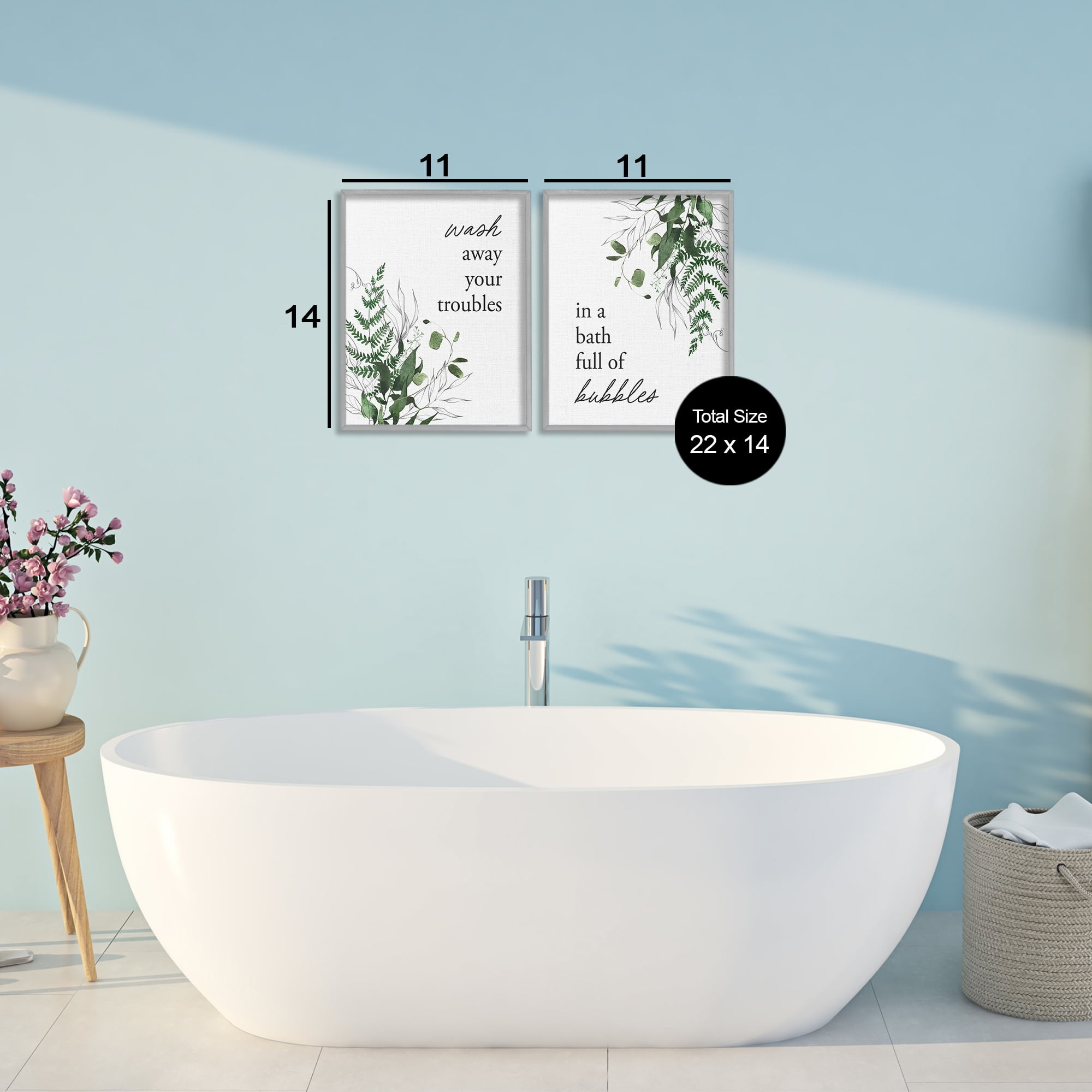 Bubble Bath with Forest Foliage 2 Piece Gray Framed Giclee Art Set, design by Lettered and Lined