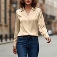 thumbnail image 2 of Blusas De Mujer Elegantes, Yigetop Womens Tops Long Sleeve Blouse Satin Blouses Casual Button Down Silk Shirts Dressy Work Tunic Top Silk Blouse for Women Beige S, 2 of 6
