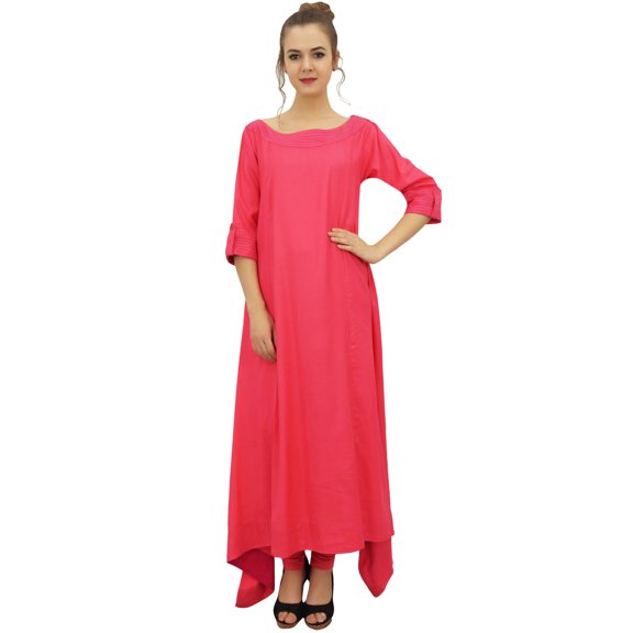 Bimba Women's Indian Peach Rayon Asymmetrical Hem Casual Kurta With Scarf - 14