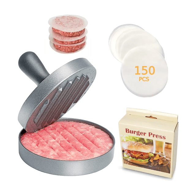 Juego De Prensa Pprensara Hamburguesas Molde Con 150 Papeles Xtellar plateado