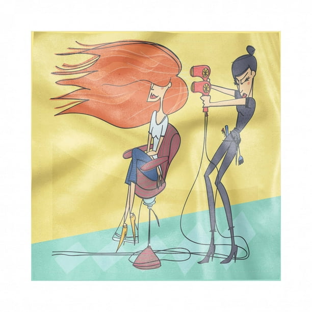 Hair Salon Decorative Napkins Set of 4, Funny Cartoon Illustration of Day in Beauty Salon Hairdresser with Blow Dryer, Silky Satin Fabric for Brunch Dinner Party, 12 Hair Salon Decorative Napkins Set of 4, Funny Cartoon Illustration of Day in Beauty Salon Hairdresser with Blow Dryer, Silky Satin Fabric for Brunch Dinner Party, 12
