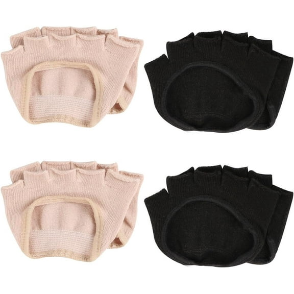 4 Pairs Women's No Show Five Toe Heelless Forefoot Half Boat Socks Set