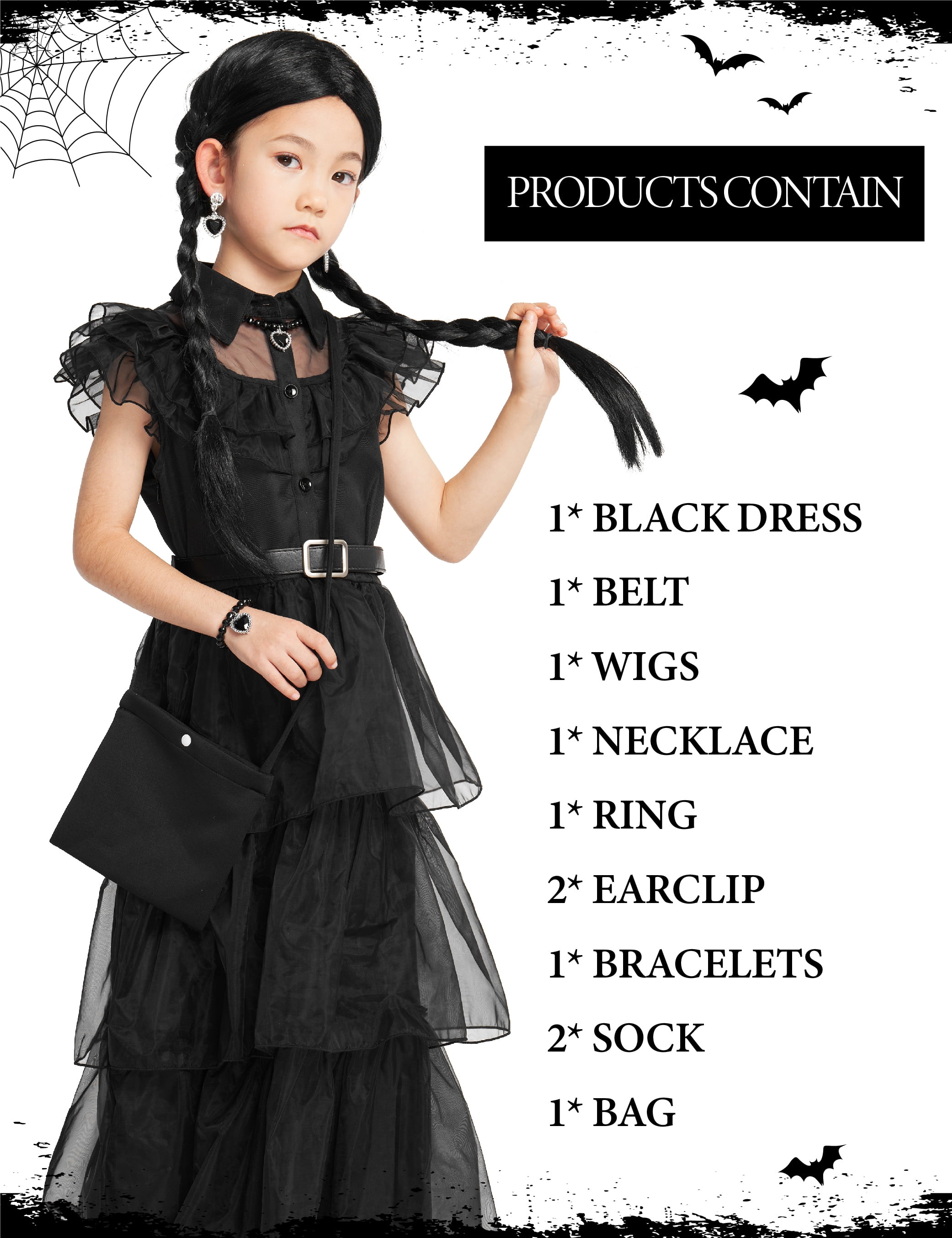 Girls Wednesday Addams Costume with Wig Black Liberia Ubuy