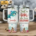 thumbnail image 2 of Personalized Gifts For Dolphin Lover Tumbler 40oz with Handle and Straw - Stainless Steel Travel Coffee Cup With Lid - Cute Sea Animal Lover Gifts For Women, Girl On Birthday Christmas, 2 of 5