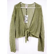Future Collective with Alani Noelle Tie-Front Metallic Crochet Sweater Olive 1X