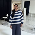 thumbnail image 4 of Suéter de Rayas de Gran Tamaño para Mujer, Sudadera de Punto con Bloques de Color, Larga, Suéter Holgado, Jersey Preppy Y2K. Azul L, 4 of 8