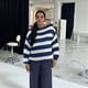 thumbnail image 4 of Suéter de Rayas de Gran Tamaño para Mujer, Sudadera de Punto con Bloques de Color, Larga, Suéter Holgado, Jersey Preppy Y2K. Azul S, 4 of 8