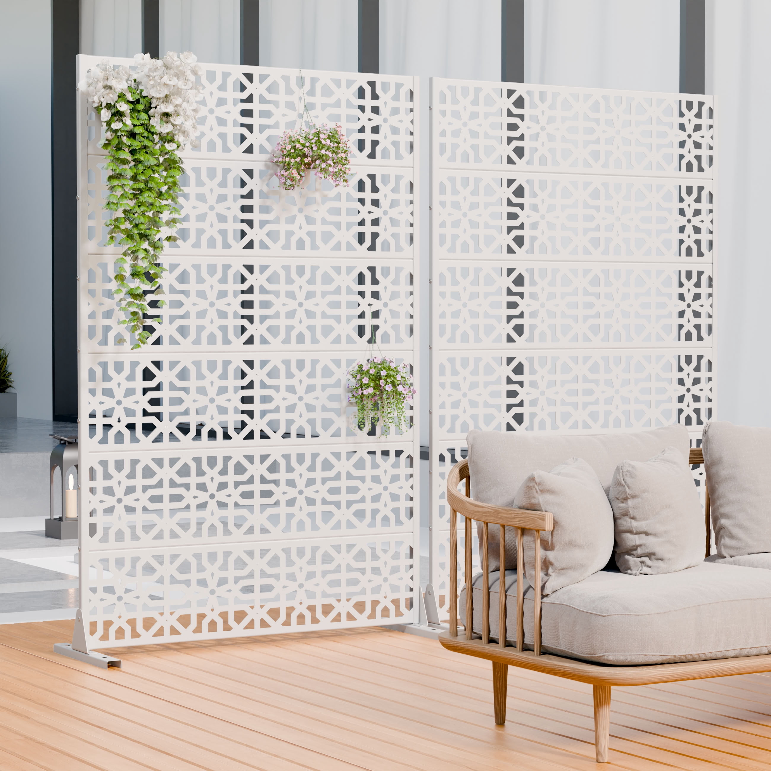 MAYEERTY 6 Panels Outdoor Privacy Screen, Metal Decorative Privacy Fence, 2 pcs Privacy Panel for Patio, Balcony, Backyard, Garden