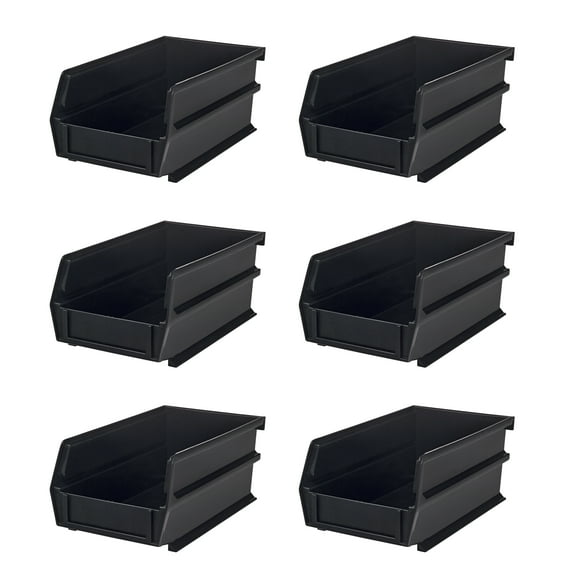 Triton Products 7-3/8" x 4-1/8" x 3" Black Stacking and Hanging Polypropylene Bins, 6 Count