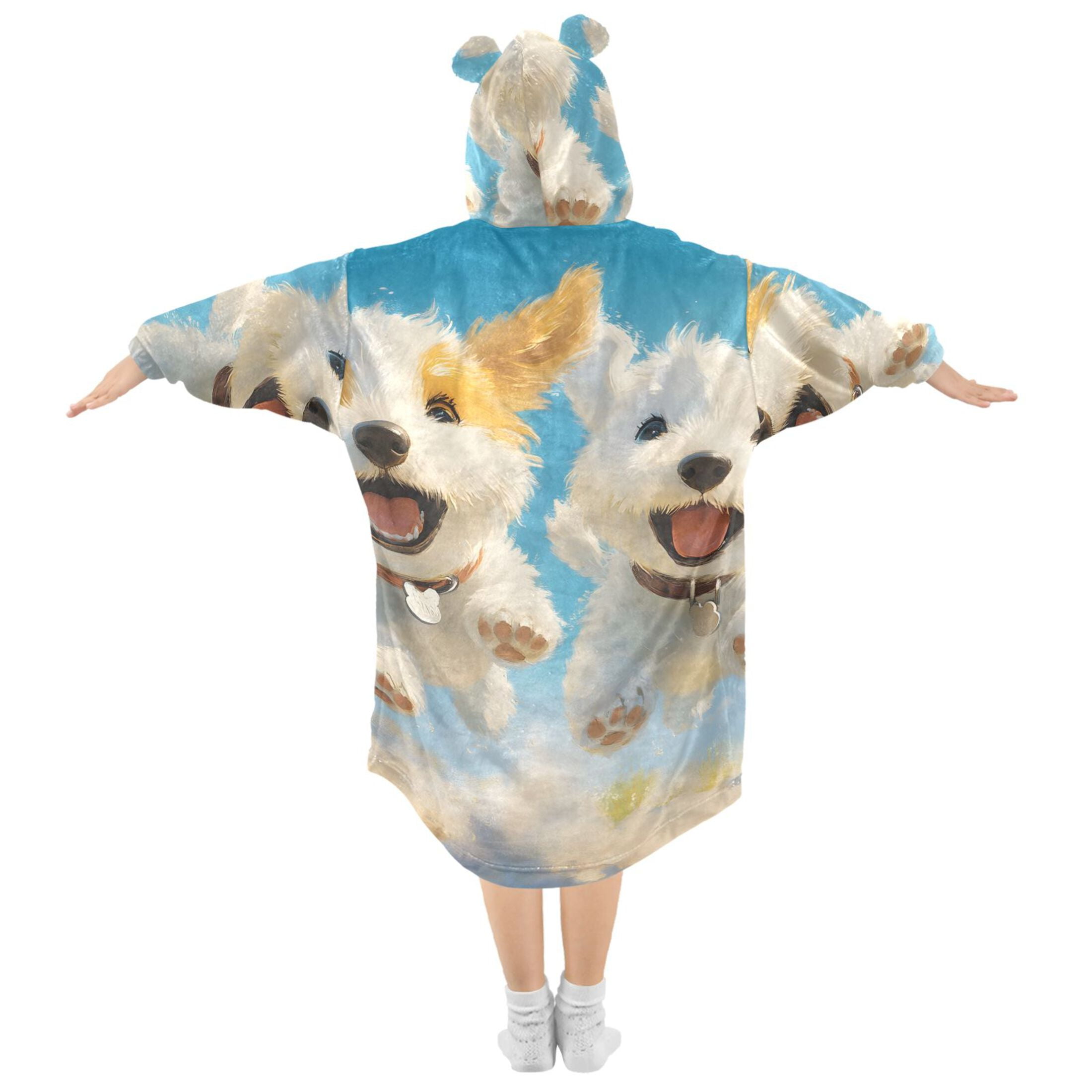 joogoo Wearable Blanket Hoodie for Kids Funny Cute Dogs and Sky Flannel Oversized Sweatshirt 3-14 Years M