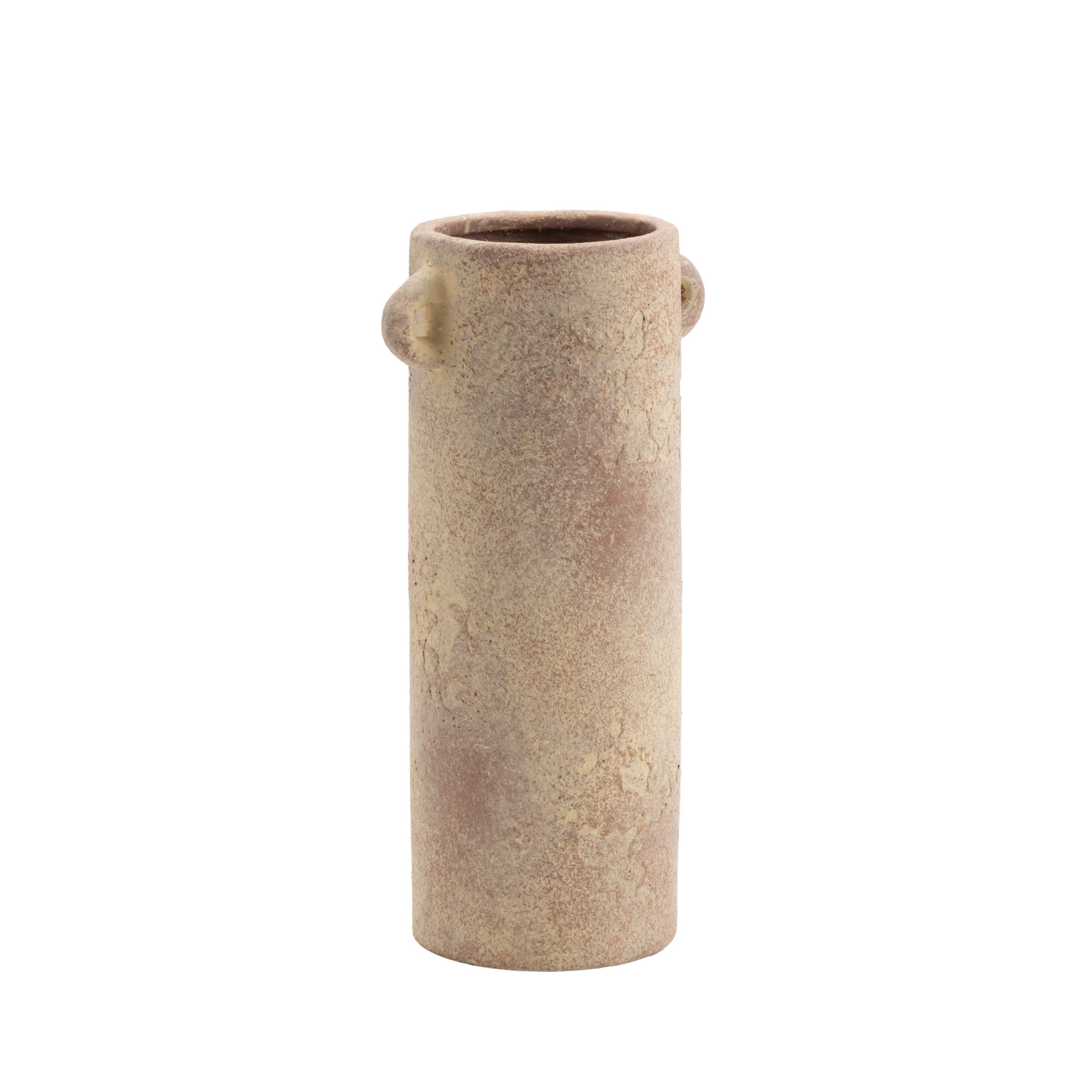 DecMode 9" Antique Style Textured Beige Ceramic Vase with Handles