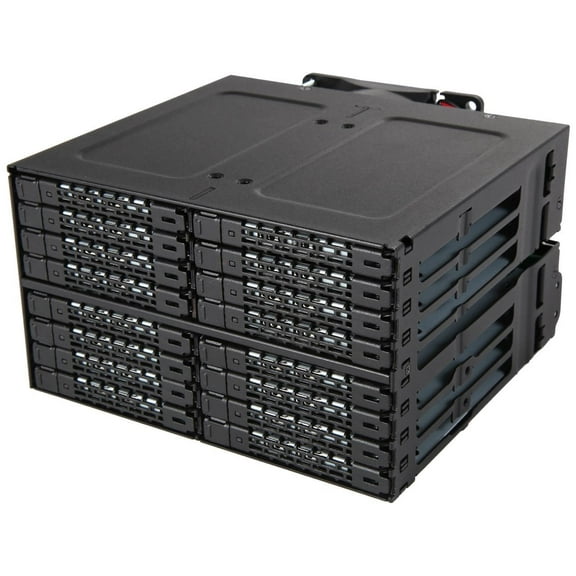 ICY DOCK ToughArmor MB516SP-B Rugged Full Metal 16 Bay 2.5" SAS/SATA SSD/HDD Backplane Cage for 2x External 5.25" Bay