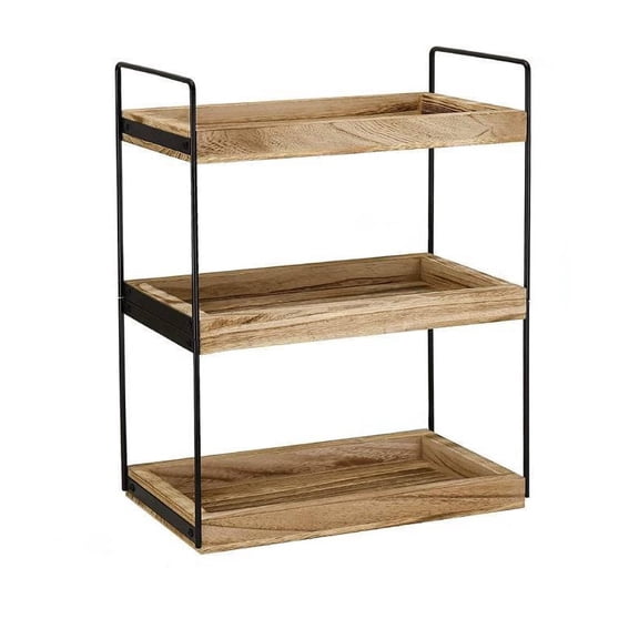 MTYIQS 3-Tier Rustic Brown Countertop Organizer, Multi-Purpose Shelf for Bedroom