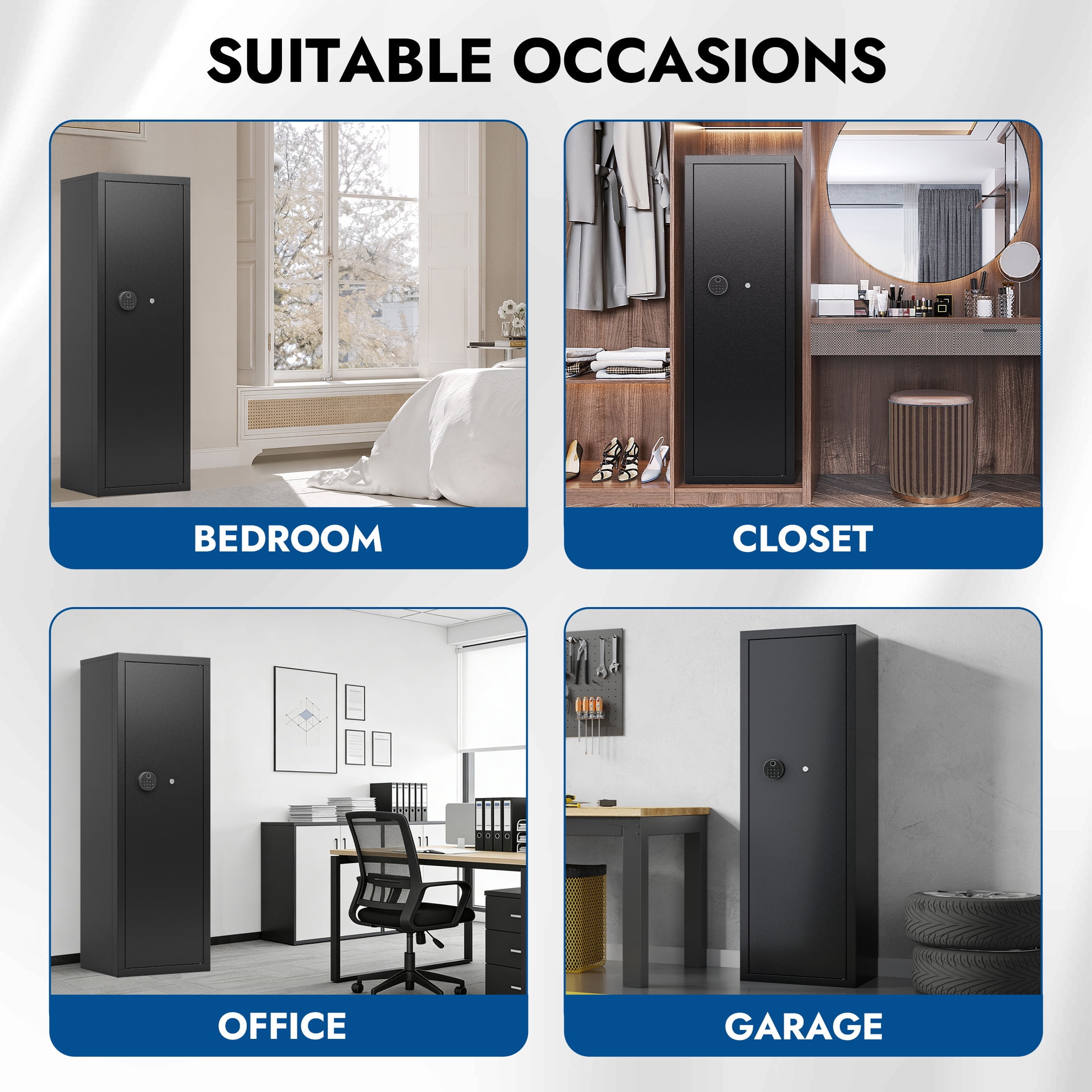 Sapital 10-12 Biometric Rifle Safe, Large Gun Cabinet with Independent Storage and Quick Access Fingerprint Lock