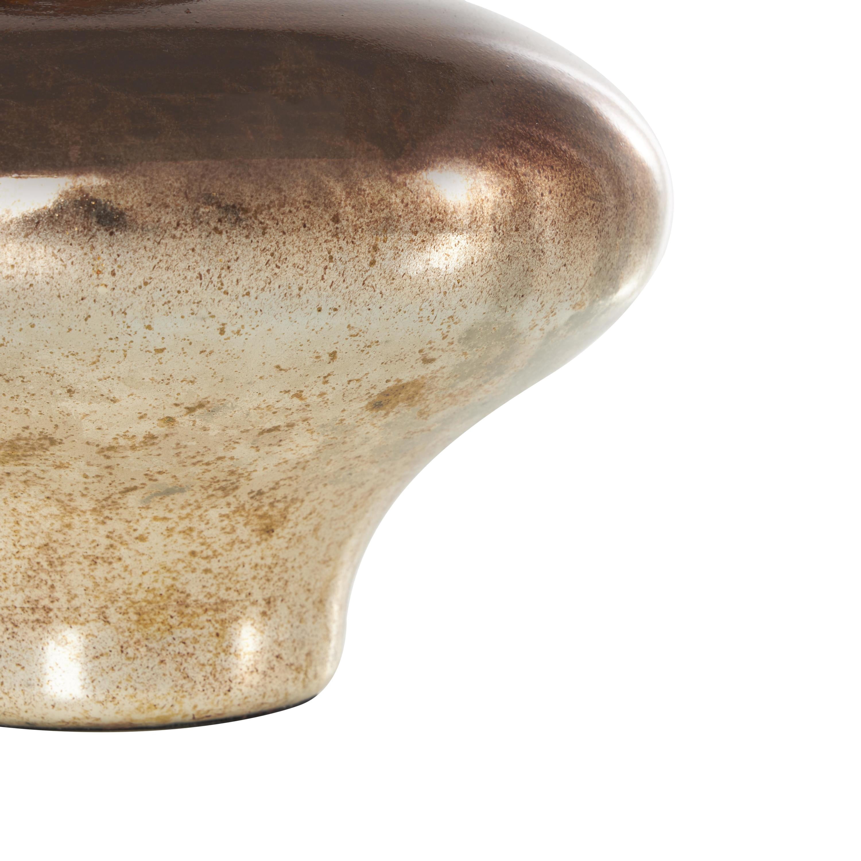 DecMode 9" x 9" Copper Glass Wide Speckled Ombre Decorative Jars with Oval Top Knob and Gold and Beige Accents, 1-Piece