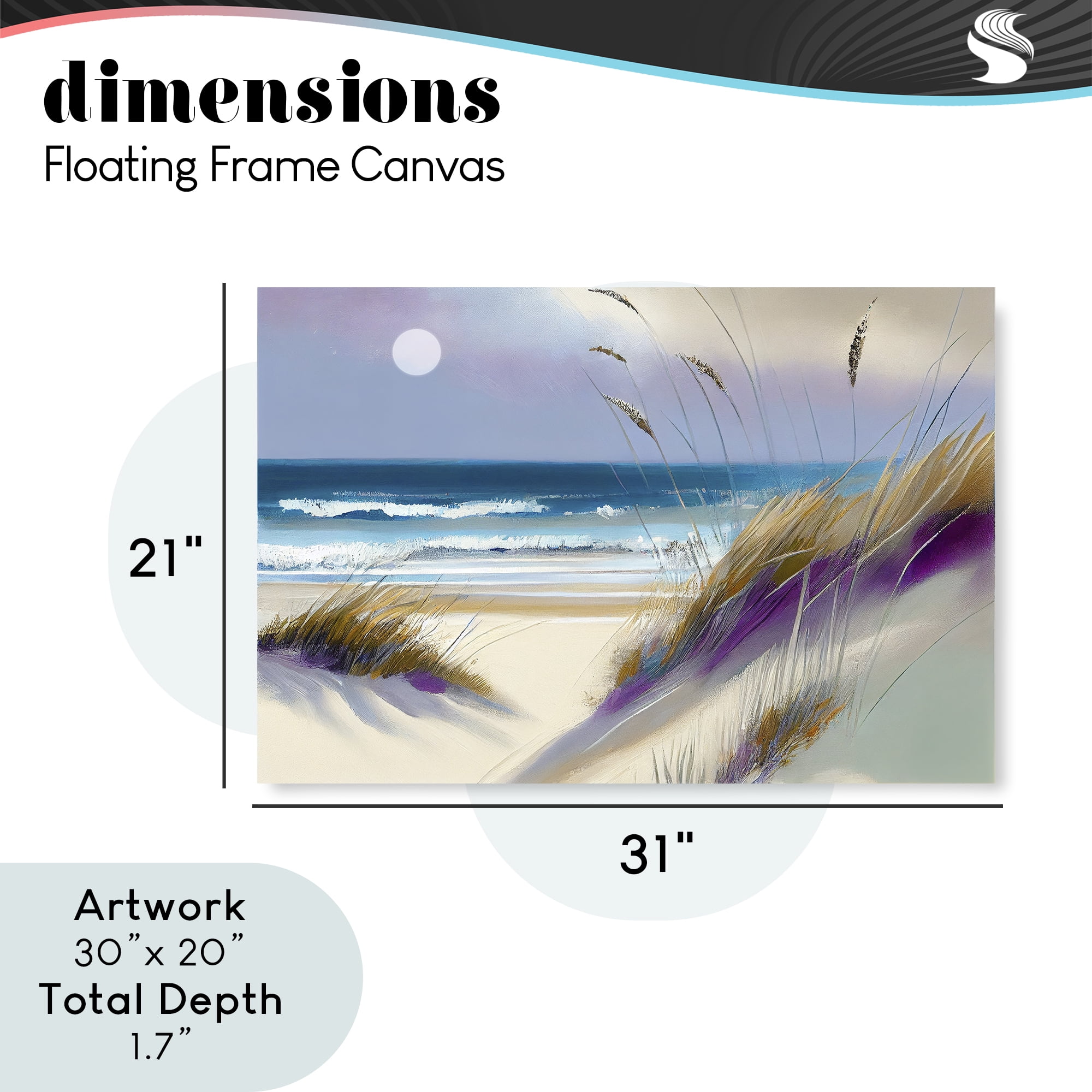 Beach Dunes Serenity Gray Framed Floater Canvas Wall Art, design by Sasha