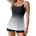 thumbnail image 3 of Womens 2025 Tankini Swimsuits Tummy Control Flowy Swimwear Two Piece Bathing Suits Swim Tank Top with Boyshorts Black & White S, 3 of 8