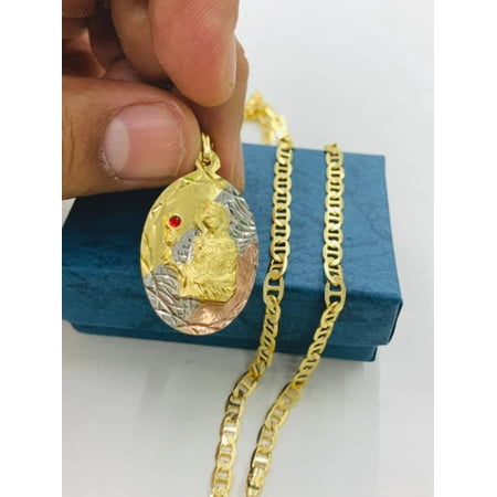 Womens Mens Dainty CZ Santa Barbara Necklace Pendant in Gold Filled / St Barbara Pendant Charm 33x22mm / Mariner Link Anchor Chain Necklace