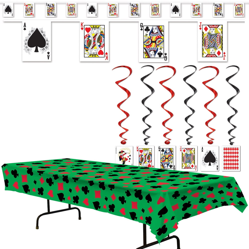 Casino Poker Themed Birthday Party Decorations Banner Table Cover Hanging Whirls Supplies Kit Set