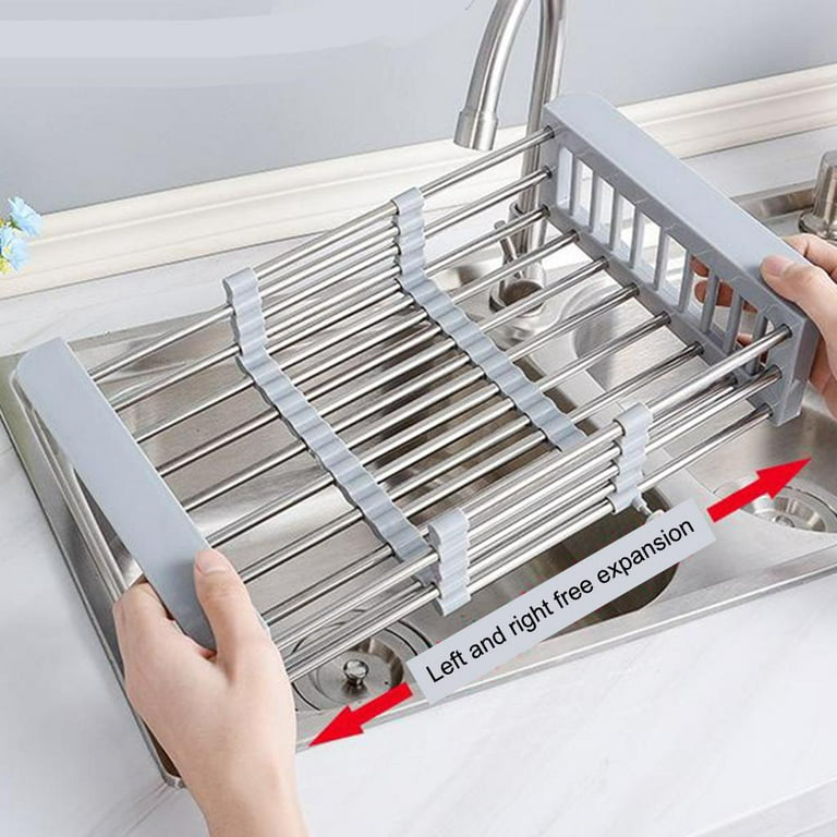 SAYZH Dish Drying Rack, Expandable(12.8 inch-21.5 inch) Dish Rack with Utensil Holder Cup Holder, Stainless Steel Dish Rack and Drainboard Set for