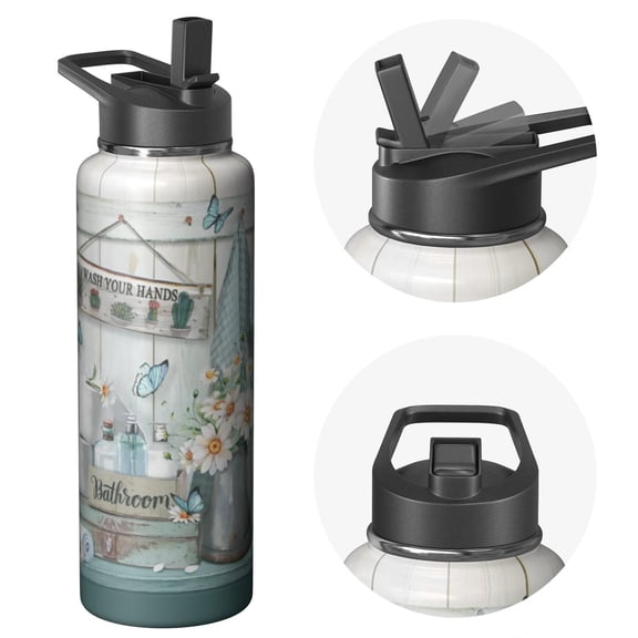Triple Walled Insulated 40oz Stainless Steel Farmhouse Themed Water Bottle With Straw Leak Proof Travel Gym Pro