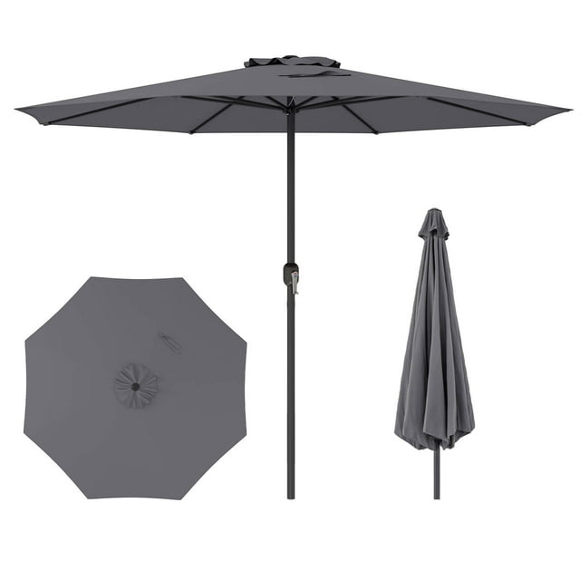 Costway Parasol de Patio 12 Pi Parasol de Marché Extérieur avec Manivelle 8 Nervures Robustes Gris