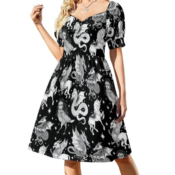 Vestido Bestiario de manga corta Vestidos de gala vestido suelto de mujer Vestido largo de verano de mujer