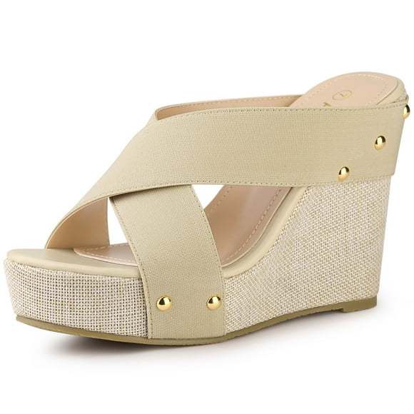 Unique Bargains Women's Linen Platform Slide Wedge Open Toe Sandals