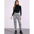 thumbnail image 2 of INSPIRE CHIC Women's Plaid Cropped Trousers Button Casual Tartan Check Work Pants M Black Beige, 2 of 6