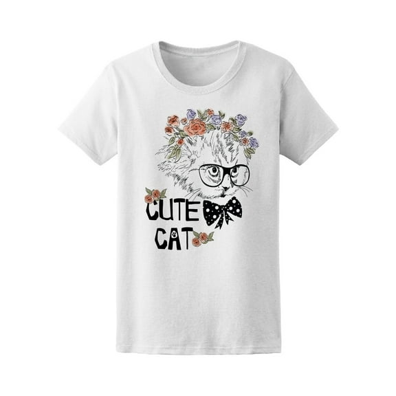 Cute Cat With Bowtie And Flowers Tee Women's -Image by Shutterstock