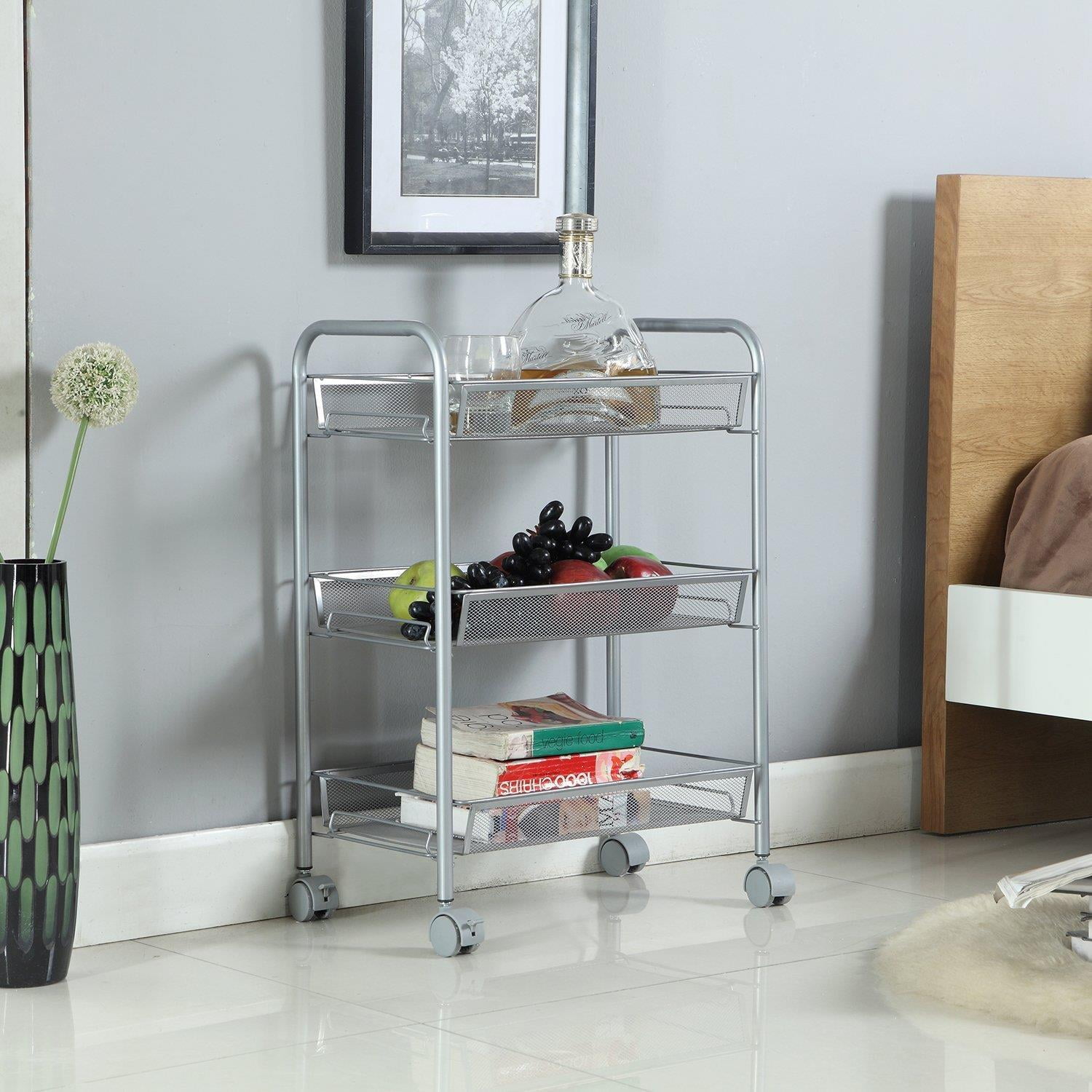 Ktaxon 3Tier Utility Cart Kitchen Storage Cart on Wheels, Steel Wire