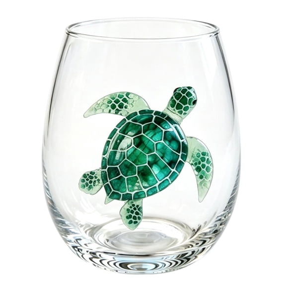Cadancy Wine Glasses Stemless Sea Animal Turtle Hand Painted Glass Tumbler Drinking Cup Kitchen Bar Party Wedding Gift Home Decor Coastal Nautical Beverage