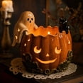 thumbnail image 3 of Halloween Pumpkin Ceramic Candle Holder with Ghost & Black Cat Decor, Spooky Glow Jack O Lantern Tea Light Candle Holder, Fall Halloween Table Centerpiece Decor for Home Bedroom Farmhouse, 3 of 7