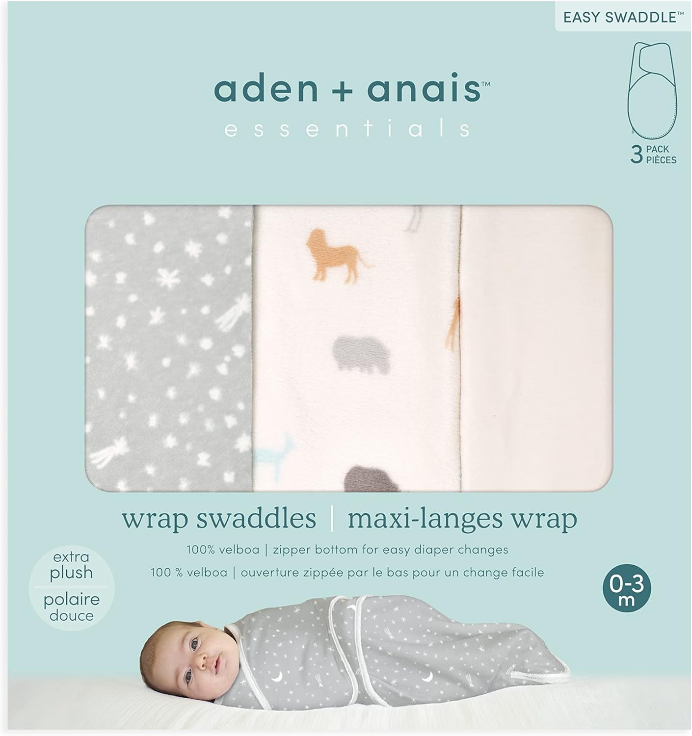 aden + anais Essentials 3-Pack Wrap Swaddles in Wild Prarie Size Newborn