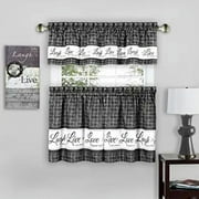 Achim Live, Love, Laugh Charcoal Plaid Rod Pocket Light Filtering Curtains, 58 x 36 (3 Panels)