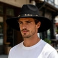 thumbnail image 5 of Timeless Fedora Hat For And – Wide Brim Jazz Style With Ethnic Design Flat Unisex Fashion Headwear, Black, 5 of 5