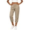 thumbnail image 4 of cocolona Womens High Waist Casual Capri Joggers Solid Color Elastic Waist Straight Workout Lounge Pants with Pockets, 4 of 5