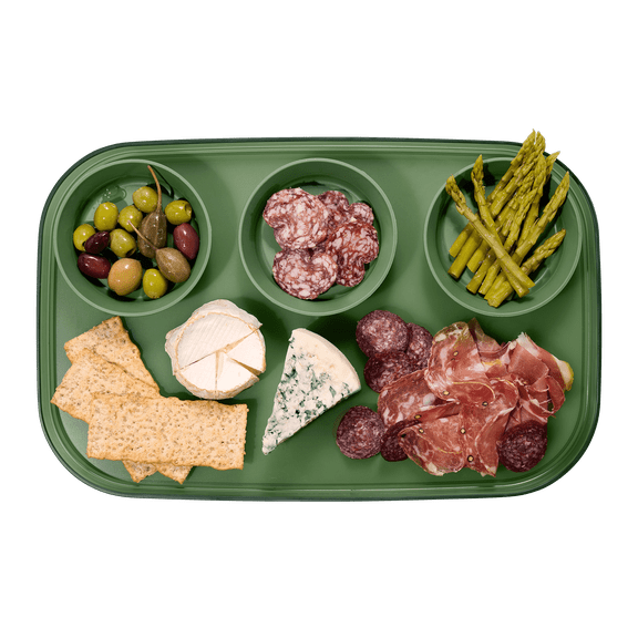 madesmart 3-Bowl Serving Tray, Durable BPA-Free Plastic, Perfect for Chips, Salsa & Dips, Translucent Olive