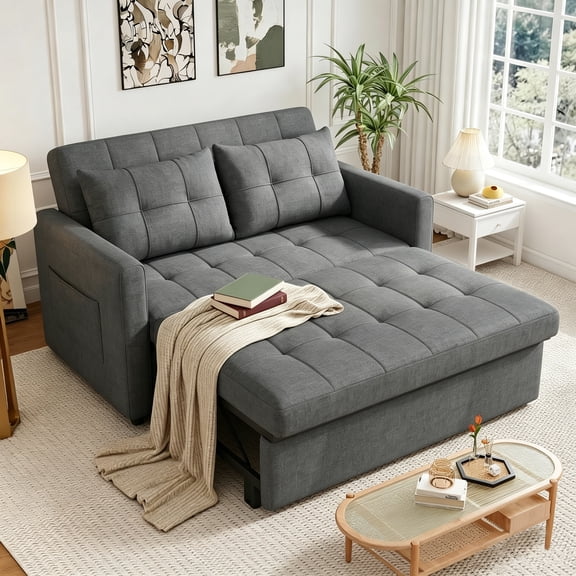 70" Sofa Bed, Lofka 3-in-1 Convertible Futon Sofa Bed with Storage, 5-Level Adjustable Back - Sleeper Couches for Living Room, Dark Grey