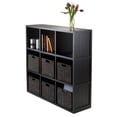 thumbnail image 2 of Winsome Wood Timothy 7-Pc Set, 3x3 Grid Shelf & 6 Foldable Chocolate Corn Husk Baskets, Black Finish, 2 of 8