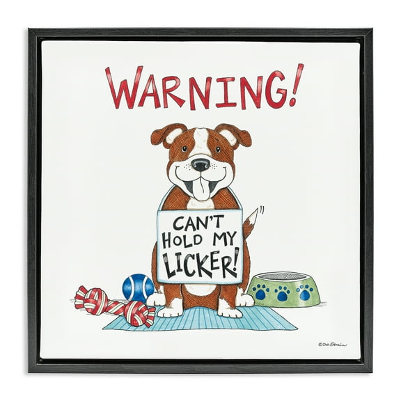 Stupell Industries Funny Can't Hold Licker Dog Animals Painting Black Floater Framed Canvas Art Print Wall Art, 18 x 18