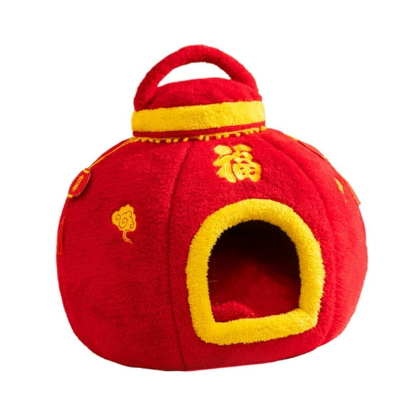 Cama cueva para gatos, cómoda y cálida, nido para mascotas, compacta, resistente, con base antideslizante, ambiente festivo, escondite para mascotas. S