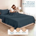thumbnail image 2 of Casa Platino Queen Bed Sheets – 450TC Long Staple 100% Cotton Sheet Set, Cooling Silky Smooth Sateen Finish, 15" Deep Pocket, Easy Care Bedding – Estate Blue, 2 of 8