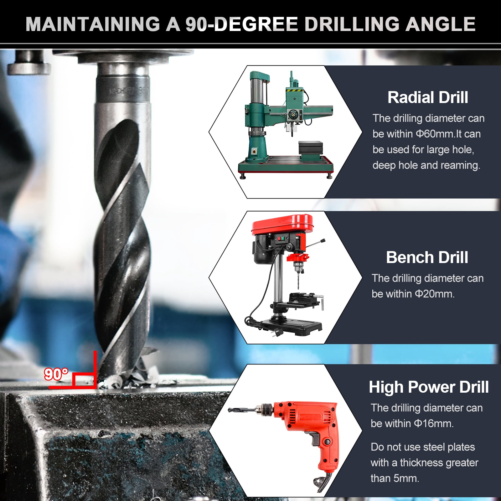 Uxcell 3/4" Drill Bit 1/2" Reduced Shank M35 Cobalt High-Speed Steel Twist Black Nitriding Surface 135° Drill for Steel Alloy Cast Iron High Hardness Materials