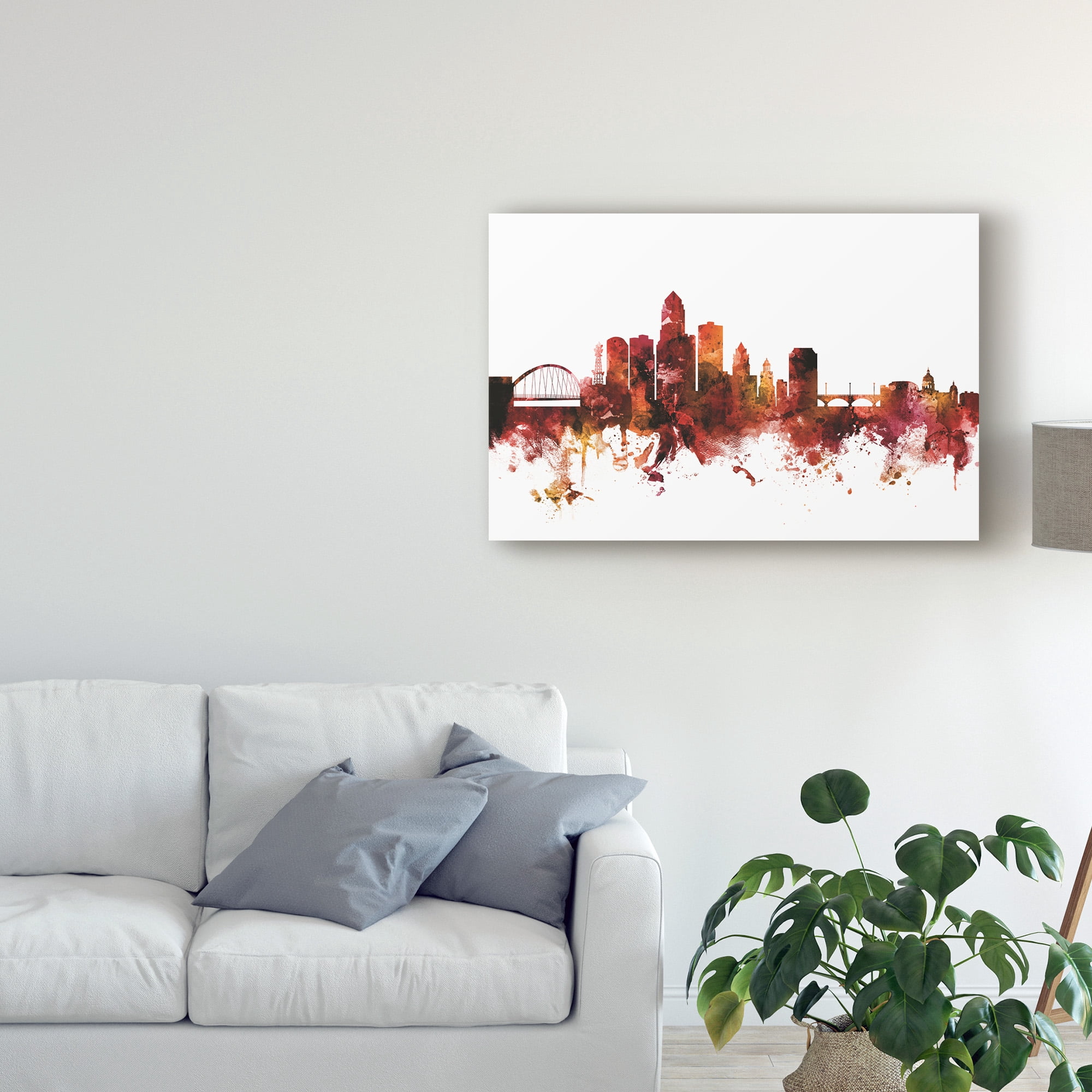 Trademark Fine Art 'Des Moines Iowa Skyline Red' Canvas Art by Michael Tompsett