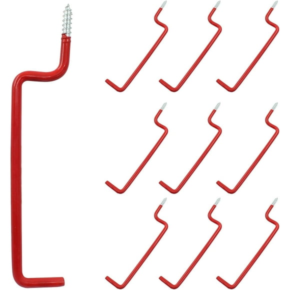 Superior 10 Pcs Screw in Ladder Hook Red Screw-in Garage Hooks 19.2cm/7.56" Wall Mounted Hooks for Hanging Ropes, Ladder, and Folding Chair ensuring long - lasting use